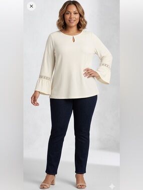 Chico’s Crochet Plus Size Bohemian Top 3 Lightweight Spring Workwear Top Neutral